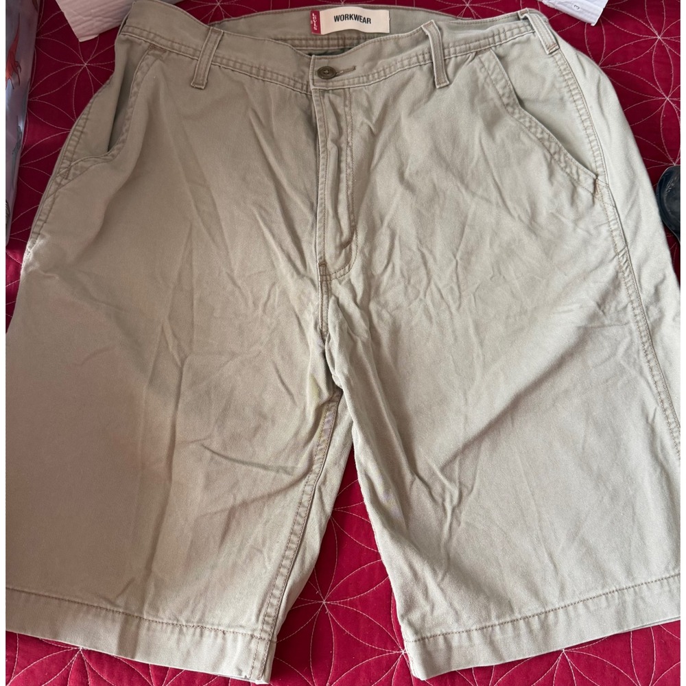 Levis Workwear Mens Khaki Tan Utility Cargo Shorts Cotton Size 36